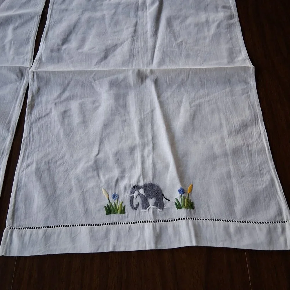 🐘 Elephant Embroidered Hand Towels 🐘🌸 Cotton/Linen Blend • 24